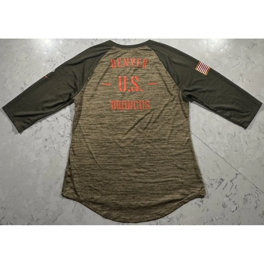 Nike Denver Broncos Salute to Service T-Shirt Womens Medium Green 3/4 Sleeve NFL